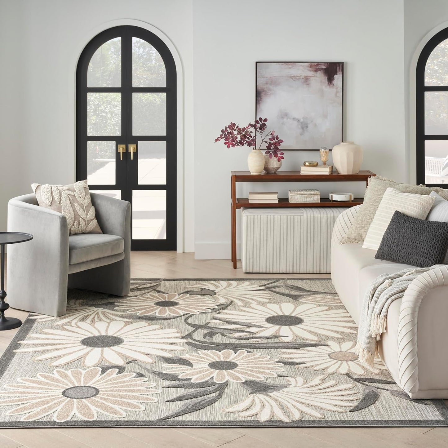 Nourison Home Aloha Indoor/Outdoor Beige 6' x 9' Area-Rug, Easy-Cleaning, Non Shedding, Bed Room, Living Room, Dining Room, Kitchen, Backyard, Deck, Patio (6x9)