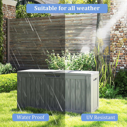 90 Gallon Outdoor Cushion Storage - Waterproof Deck Boxes for Outdoor, Space-Saving Deck Box with Lock for Patio/Pool Accessories, UV-Resistant Resin, Granite Grey