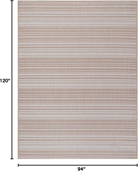 Stripe Outdoor Rug 8x10 Washable Outside Carpet for Indoor Patio Porch Waterproof Easy Cleaning Non Shedding Area Rugs Beige 8 x 10