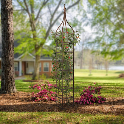 H Potter Trellis Obelisk Tall Metal Garden Decor Vertical Yard Art for Roses Climbing Plants Weather Resistant Wrought Iron Ornamental (Charcoal Brown, Large)