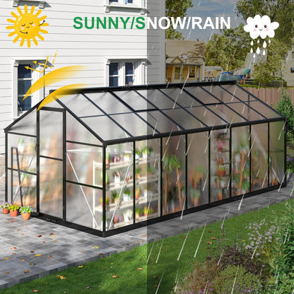 WKM 8x16 FT Greenhouse for Outdoors, Polycarbonate Greenhouse with Roof Vent and Quick Setup Structure, Aluminum Greenhouse for Garden Backyard, Black