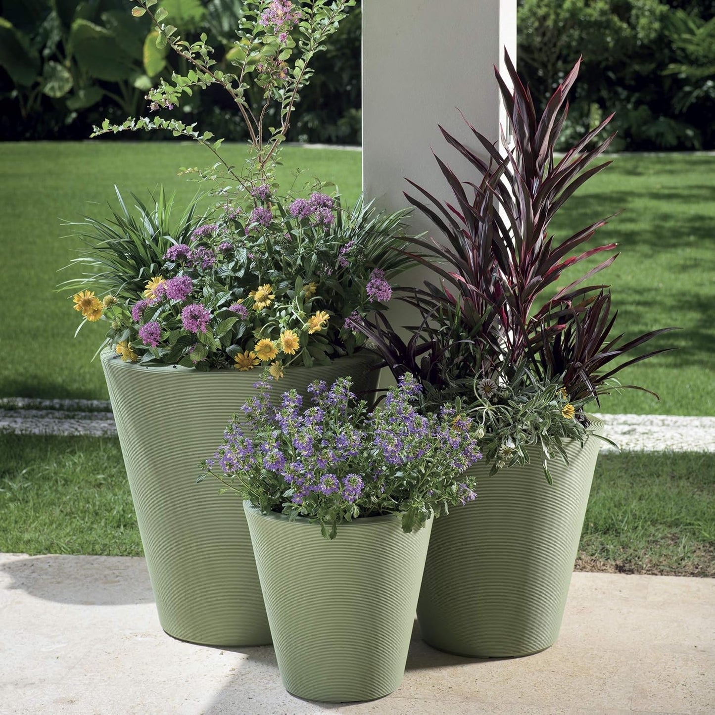 Crescent Garden Madison Planter– Weather-Resistant, Double Walled Indoor/Outdoor Plant Pot with Drain Hole – Durable All-Season Flower Container, 16" W (Olive)