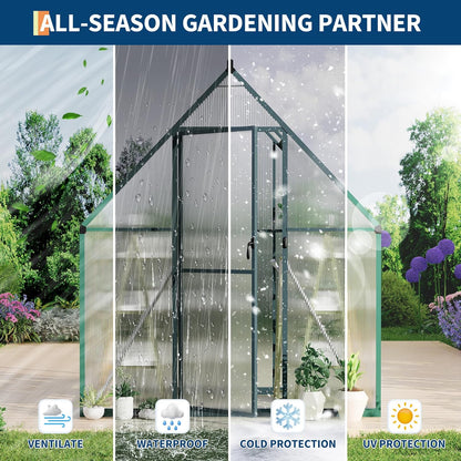 6'X4' Aluminum-Framed Polycarbonate Greenhouse, Heavy Duty Polycarbonate Greenhouse with Quick Setup Structure and Roof Vent, Large Enhanced Aluminum Greenhouses Kit for Outdoors