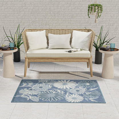 Nourison Aloha Blue 2'8" x 4' Area Rug - Easy Clean, Non Shedding, Bed Room, Living Room, Dining Room, Kitchen (3' x 4')