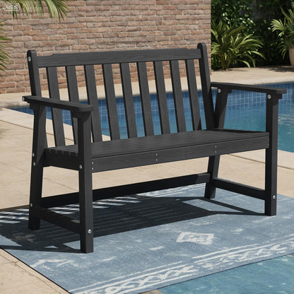 Ciokea 44" Outdoor Bench, HDPE Weatherproof Garden Bench, 2-Person Porch Benches with 550 Lbs, Waterproof Patio Benches for Outside Balcony Deck Backyard, Black