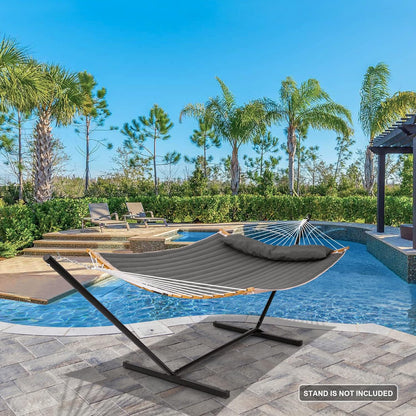SUNCREAT Portable Double Hammock with Curved Spreader Bar, 450 lbs Capacity, Heavy Duty Outdoor Hammock with Outer Bag, Dark Gray