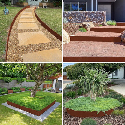 Heavy-Duty Cor-Ten Steel Landscape Edging (8" H x 40" L) - 6-Pack (20 Ft Total) | Pre-Rusted, Weatherproof Garden Border | Hammer-in, No Dig, Bendable Design for Lawns, Flower Beds & Trees