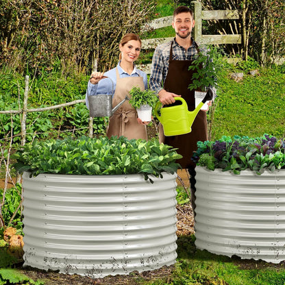 Olle 32" Tall, Raised Beds for Gardening Galvanized Raised Garden Beds Round Garden Bed Metal Flower Bed Outdoor, Backyard Garden Planter Box, Ivory