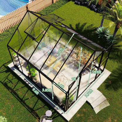 Amerlife 8x10x7 FT Polycarbonate Greenhouse for Outdoors, Walk-in Design with Aluminum Frame, 2 Windows and Swing Door, Heavy-Duty Greenhouse Construction for Garden, Black