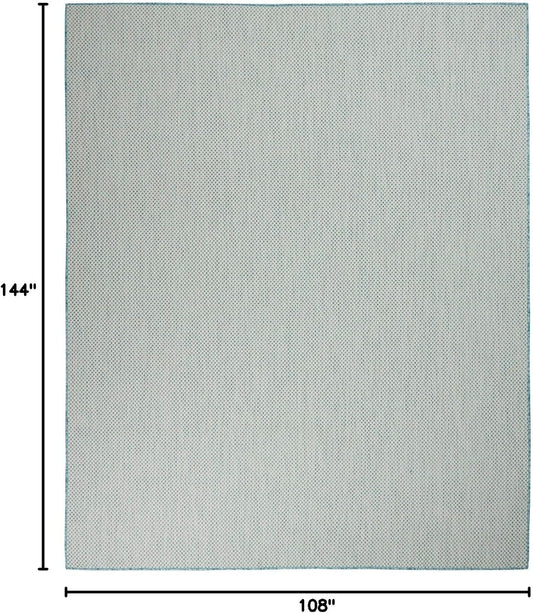 Nourison Courtyard Indoor/Outdoor Ivory Aqua 9' x 12' Area Rug, Geometric, Easy Cleaning, Non Shedding, Bed Room, Living Room, Dining Room, Deck, Patio, Backyard (9x12)