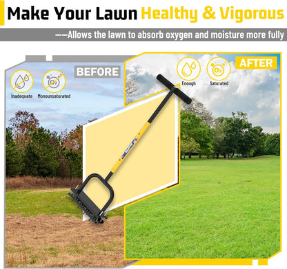 Lawn Aerator Tool, Lawn Aerator with 12 Spikes, Automatic Leaf and Dirt Cleaning with Spring-Loaded Design, Metal Manual Aerator for Loosening Soil Aerating Patio, Yard, Garden