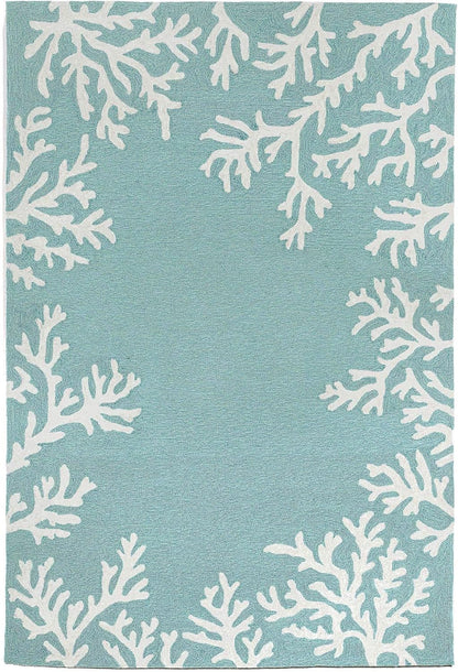 Liora Manne Capri Coastal Coral Border Aqua Indoor/Outdoor Rug, 3'6" x 5'6'