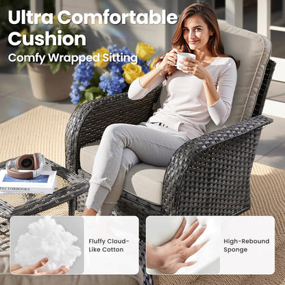 ovios 8 Pieces Patio Furniture Set, Outdoor Wicker Sofa with Swivel Chairs, Coffee Table, All Weather High Back Rattan Loveseat Couch with Comfy Cushions, Beige