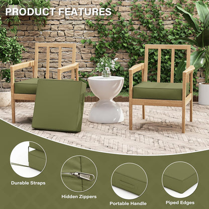 Patio Chair Cushions 19 X 19 X 4 Inch Waterproof Outdoor Seat Cushions for Patio Furniture, Outdoor Sofa Couch Pads with Ties & Handle, Set of 2, Light Green