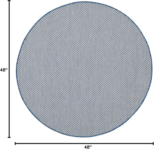 Nourison Home Courtyard Indoor/Outdoor Ivory Blue 4' x Round Area Rug, Easy Cleaning, Non Shedding, Bed Room, Living Room, Dining Room, Backyard, Deck, Patio (4 Round)