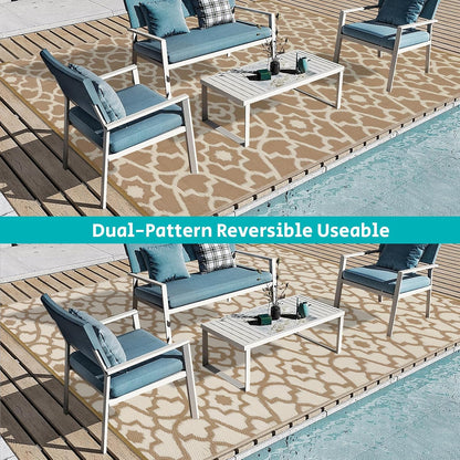 HEBE Outdoor Rug Waterproof 9x12, Plastic Straw Rug Camping Rug, Reversible Outdoor Patio Rugs RV Mat Clearance, Indoor Outside Floor Carpet for Porch,Deck,Camper,Balcony,Backyard