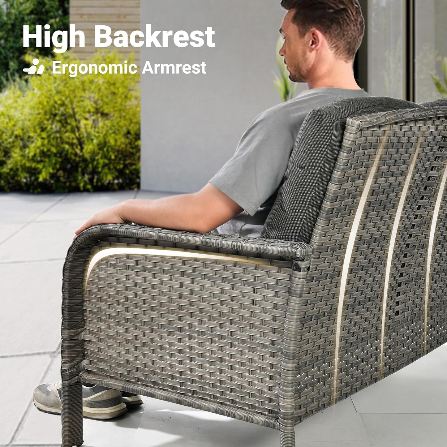 ovios 4 Pieces Patio Furniture Set with 25" Fire Pit, Outdoor Wicker Chairs of 4, All Weather High Back Rattan Chairs 4-Seater with Comfy Cushions, Black