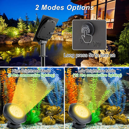 Solar Pond Lights, 18 LED Super Bright Underwater Spotlights LED Submersible Pond Light IP68 Waterproof Fountain Lights for Fish Aquarium Tank Garden Yard Pool Decor Warm White (3-in-1)