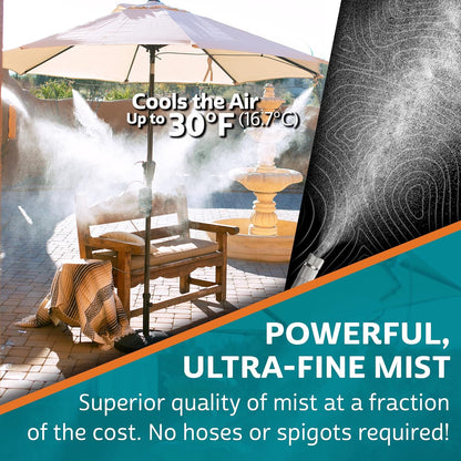 Professional Grade Portable Misting System Pro Kit - 6 Mist Nozzles & Pro Pump | Easy to Setup | 24 ft. Mist Line for Outdoor Canopy, Balconies, Greenhouses, Picnic's - Cools The air up to 30°F