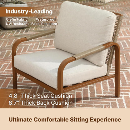 3 Piece Outdoor Bistro Set,All Day Hand-Woven Rattan Patio Furniture Set with Aluminium Frame and Coffee Table,Waterproof Fabric,Thickened Sponge Cushion,Suitable for Patio, Deck,Beige