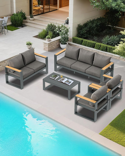 BPS Outdoor Aluminum Patio Furniture Loveseat, 1 PCS All-Weather Metal Outdoor Sofa Chairs with Washable Thick Cushion for Garden, Patio, Balcony and Proch