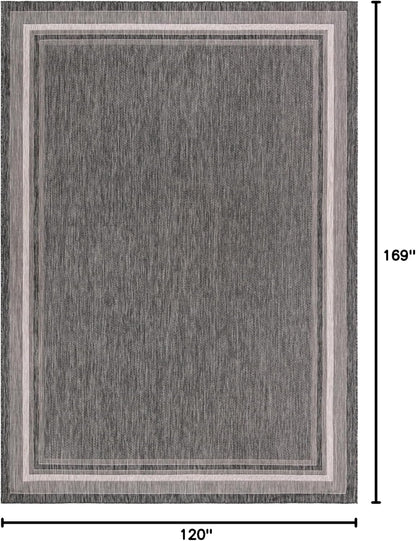 Unique Loom Outdoor Border Collection Area Rug - Soft Border (10' x 14' 1" Rectangle, Black/ Ivory)