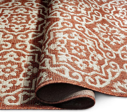 Nicole Miller New York Patio Country Julia Transitional Geometric Indoor/Outdoor Area Rug, Terracotta/Ivory, 7'9"x10'2"