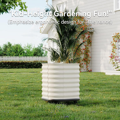 24x24x28in Galvanized Raised Garden Bed with Wheels & Water Reservoir – Durable Outdoor Planter Box, Elevated Raised Beds for Gardening, Portable Garden Box for Indoor/Outdoor Plants,White