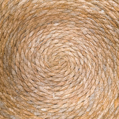 GIB Round Wicker Woven Seagrass Storage Baskets with Leather Handles Set of 3, Natural Decorative Braided Rope Wicker Baskets Bins for Shelves Blankets Organizing, 13", 12" & 11"