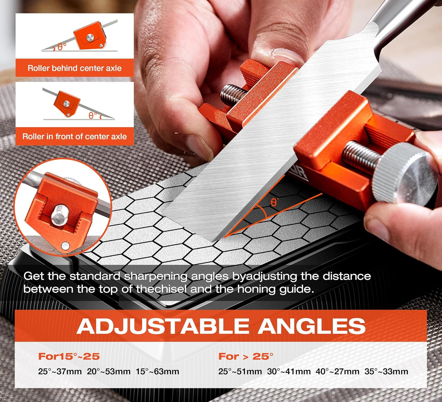 Honing Guide for Woodworking,Honing Steel Center Sharpening Holder,Complete Sharpening System Woodworking Tools for Chisel Sharpening and Plane Restoration (guide tool)