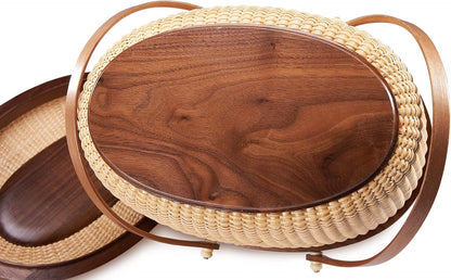 Nantucket Style Basket Picnic Basket Rattan Handmade Products Woven Sewing Storage Basket Two Swing Handles Tote Bag for Women
