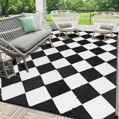 HEBE Outdoor Rug Waterproof 6x9, Reversible Plastic Straw Rug RV Camping Rug, Indoor Outdoor Patio Mat Clearance, Outside Carpet for Porch,Deck,Camper,Balcony,Backyard,Picnic
