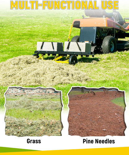 48 Inch Tow Behind Dethatcher, Pull Behind Lawn Dethatcher with 24 Spring Steel Tines, Grass Dethatcher, Removes Thatch, Riding Lawn Tractor for Large Lawns, Yard and Garden Care