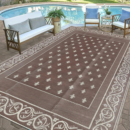 Pauwer 9'x12' Reversible Outdoor Rug, Waterproof Plastic Straw Area Rug for Patios, RV Mat, Camping, Picnic, Beach, Balcony, Pet Friendly, Lightweight