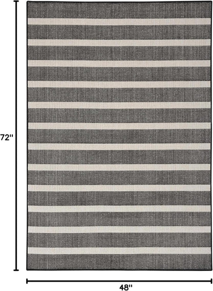 Nourison Home Positano Indoor/Outdoor Black Ivory 4' x 6' Area Rug, Easy Clean, Non Shedding, Bed Room, Living Room, Dining Room, Deck, Backyard, Patio (4x6)