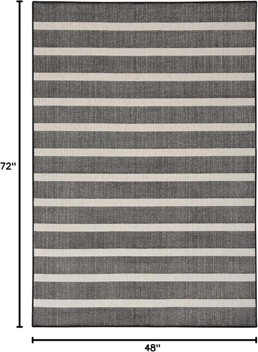 Nourison Home Positano Indoor/Outdoor Black Ivory 4' x 6' Area Rug, Easy Clean, Non Shedding, Bed Room, Living Room, Dining Room, Deck, Backyard, Patio (4x6)