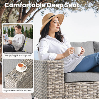 ovios 8 Pieces Patio Furniture Set Outdoor Sectional Sofa Couch with Rocking Swivel Chairs Deep Seat Chaise Comfy Cushions, Modern Modular Wicker Rattan Conversation Set, Dark Grey