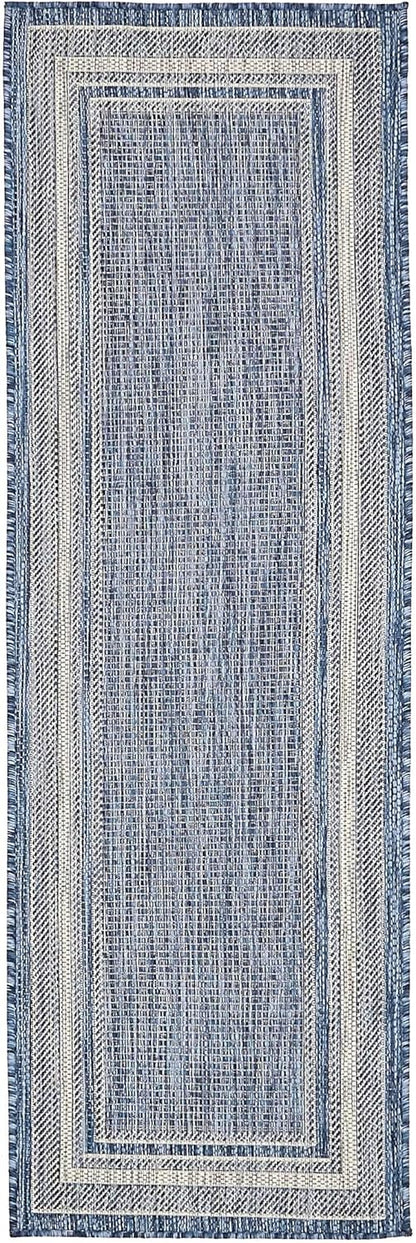 Unique Loom Outdoor Border Collection Area Rug - Soft Border (2' x 6' 1" Runner, Blue/ Ivory)
