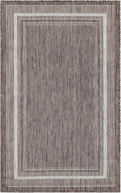 Unique Loom Outdoor Border Collection Area Rug - Soft Border (3' 3" x 5' 3" Rectangle Brown/Ivory)