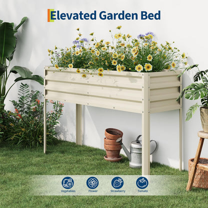 Galvanized Raised Garden Bed with Legs - 50×32×17In Metal Planter Box for Vegetables, Outdoor Raised Garden Beds Gardening, Durable Planter Raised Beds, Sturdy Planters for Outdoor Plants (Beige)