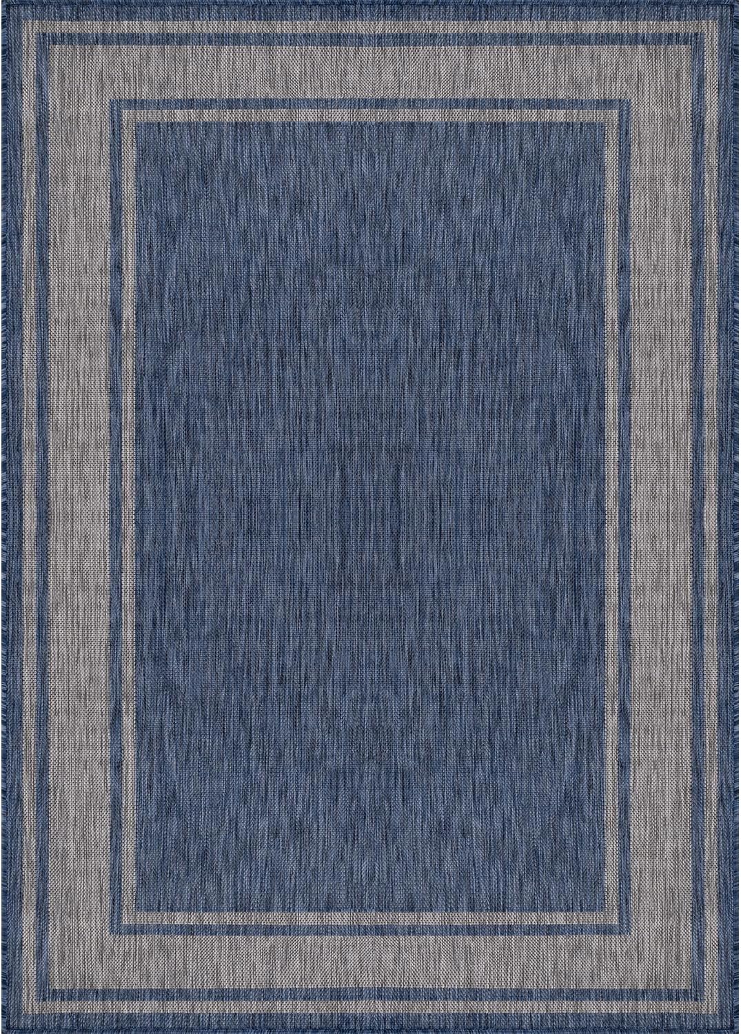 Beverly Rug Outdoor Rug 6x9 Modern Bordered Area Rugs for Indoor and Outdoor Patio Deck Porch Garden Waterproof Weather Sun Resistant Washable Outside Carpet (6 x 9 Navy)