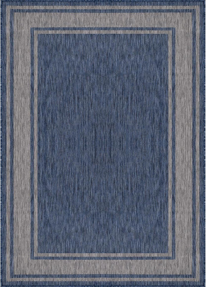 Beverly Rug Outdoor Rug 8x10 Modern Bordered Area Rugs for Indoor and Outdoor Patio Deck Porch Garden Waterproof Weather Sun Resistant Washable Outside Carpet (8 x 10 Navy)