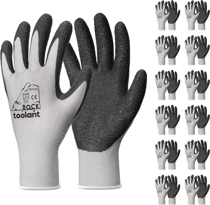 toolant Crinkle Latex Work Gloves Bulk, Rubber Coated Safety Work Gloves for Men and Women, 12 Pairs for Construction, Gardening, Warehouse (Gray, XXL)