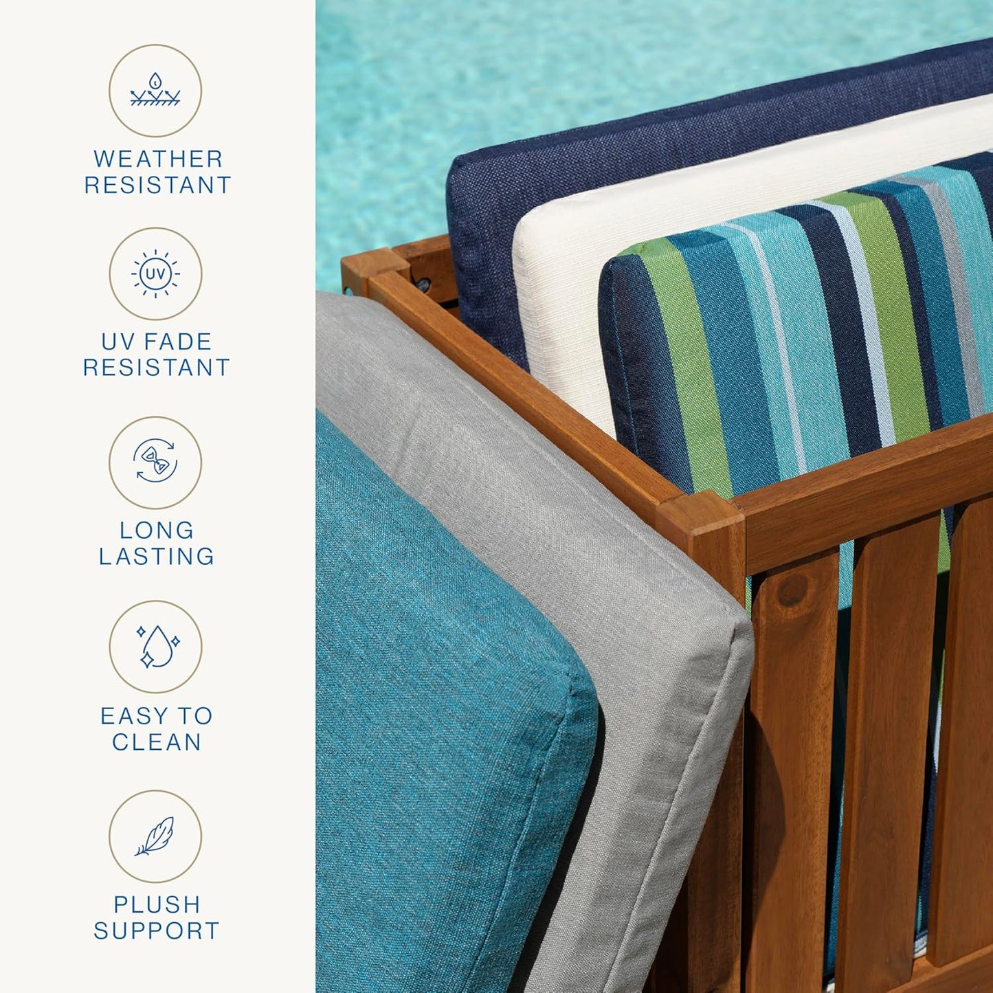 Honeycomb Outdoor Essentials Set of 2 Tufted Seat Pads, 19 x 18, Hampton Texture Navy Dining Chair Cushions for Patio Furniture
