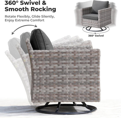 ovios 10 Pieces Patio Furniture Set, Outdoor Wicker Sectional Sofa with 54" Fire Pit Table Swivel Chairs, Modern Modular Deep Seat Rattan Couch Conversation Sets, Black