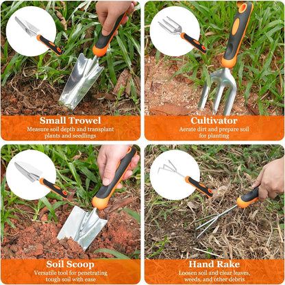 Gardening Tool Set, CHRYZTAL Stainless Steel Heavy Duty Gardening Tool Set, with Non-Slip Rubber Grip, Storage Tote Bag, Outdoor Hand Tools, Ideal Gardening Gifts for Women