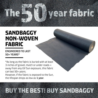 Sandbaggy Geotextile Pond Underlayment Padding | Made in USA | 50 YEAR Life* | Non Woven Fabric Protects Pond Liner From Damage | Made of Industrial Grade DOT Approved Fabric (10 ft x 15 ft or 150 sq ft)