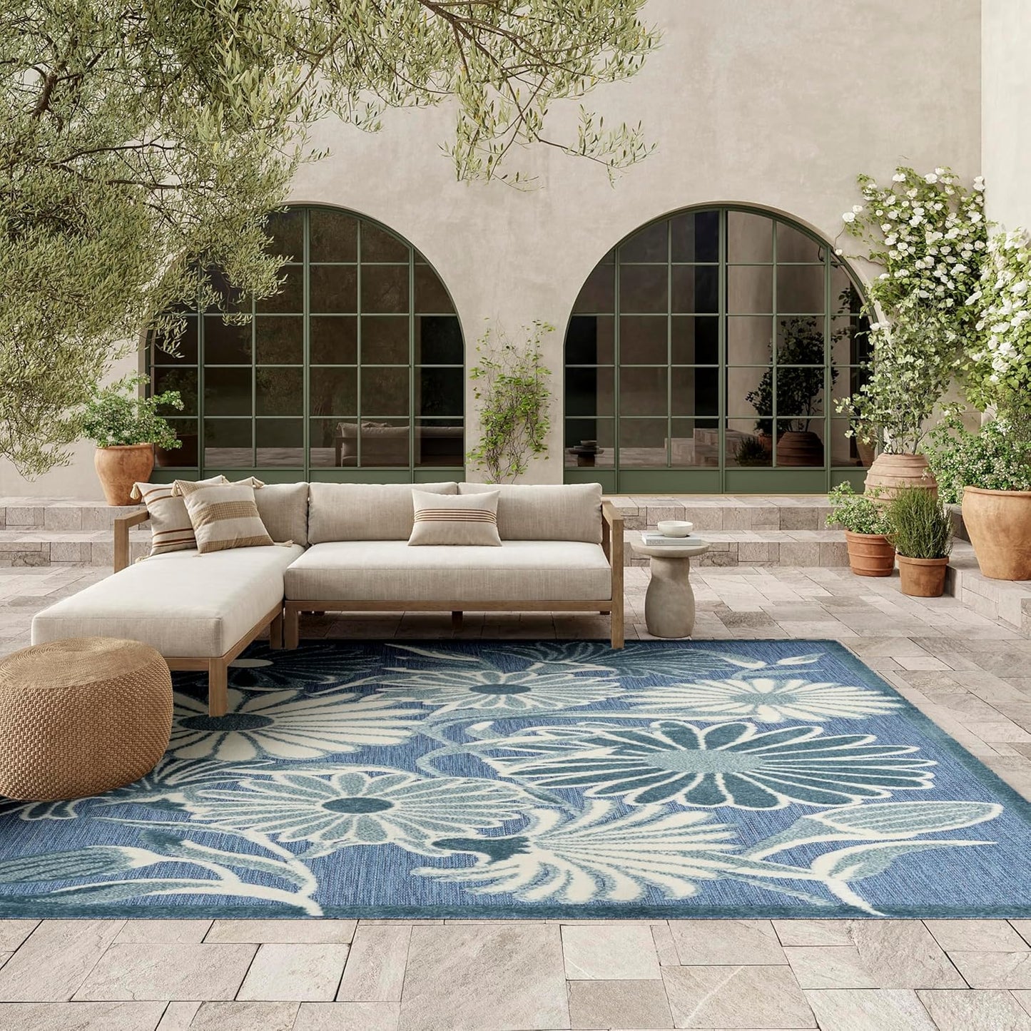 Nourison Aloha Blue 7'10" x 10'6" Area Rug - Easy Clean, Non Shedding, Bed Room, Living Room, Dining Room, Kitchen (8' x 11')