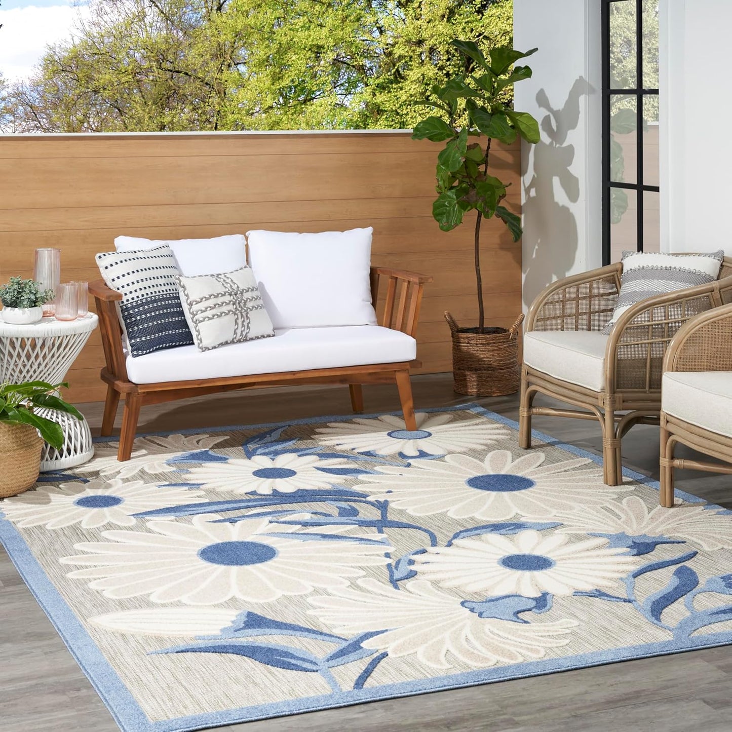 Nourison Home Aloha 108x144 Contemporary Fabric Rug in Blue/Gray Finish