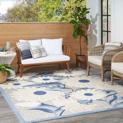 Nourison Home Aloha 108x144 Contemporary Fabric Rug in Blue/Gray Finish